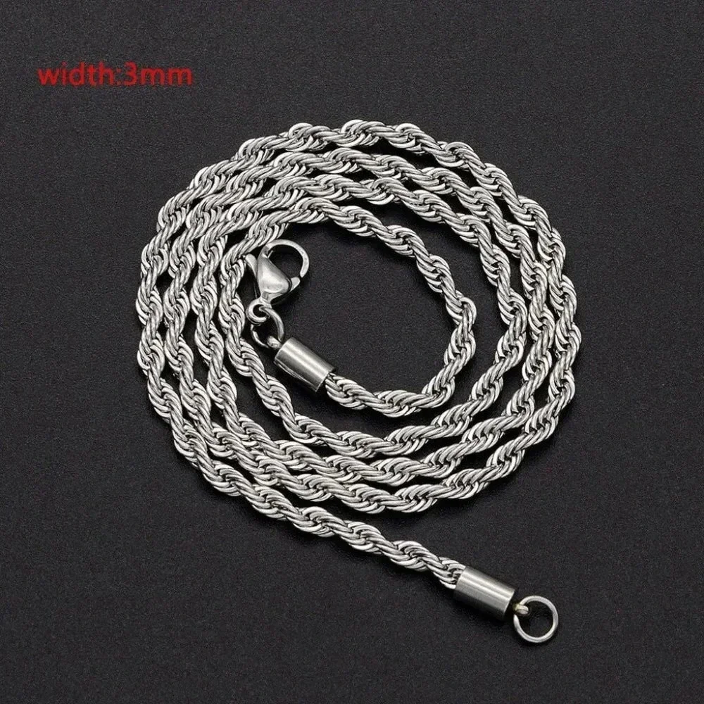 Gold or Silver Mens Rope Chain Necklace 3 mm